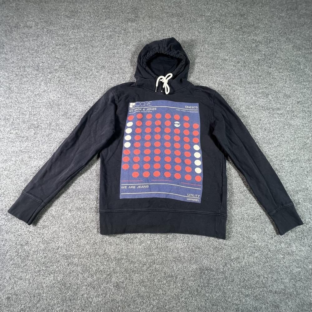 Jack & Jones Hayden Hoodie Men's L Black Graphic Cotton Performance Running
